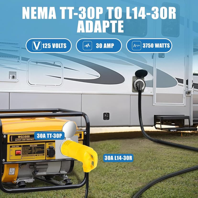 NEMA TT-30P to L14-30R Adapter, 30 Amp 3 Prong Male to 4 Prong Female Twist Locking RV Generator Plug Adapter for Campers and Portable Generators