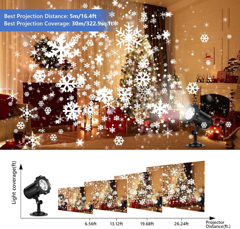 2024 New Christmas Projector Lights Outdoor, Waterproof & Adjustable LED Christmas Snowflake Projector Lights Indoor for Halloween, Christmas, Home Birthday Party and Garden Decoration