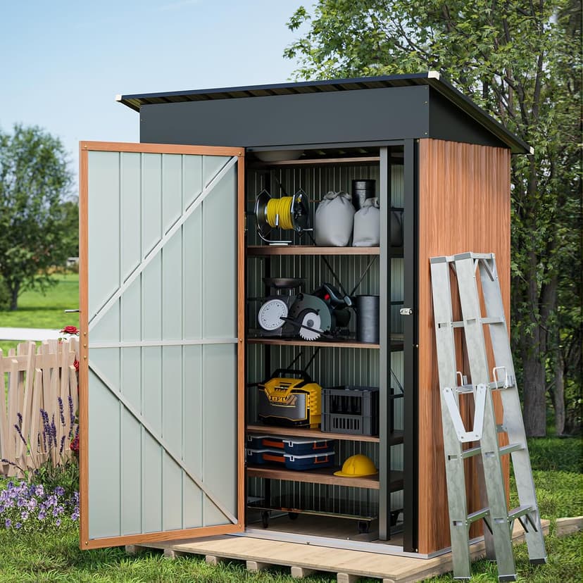 5x3 Ft Storage Shed, Outdoor Metal Shed with Floor & Lock, Small Lean to Shed, Compact Vertical Outside Bike Tiny House for Garden, Backyard, Patio, Tool