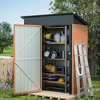5x3 Ft Storage Shed, Outdoor Metal Shed with Floor & Lock, Small Lean to Shed, Compact Vertical Outside Bike Tiny House for Garden, Backyard, Patio, Tool