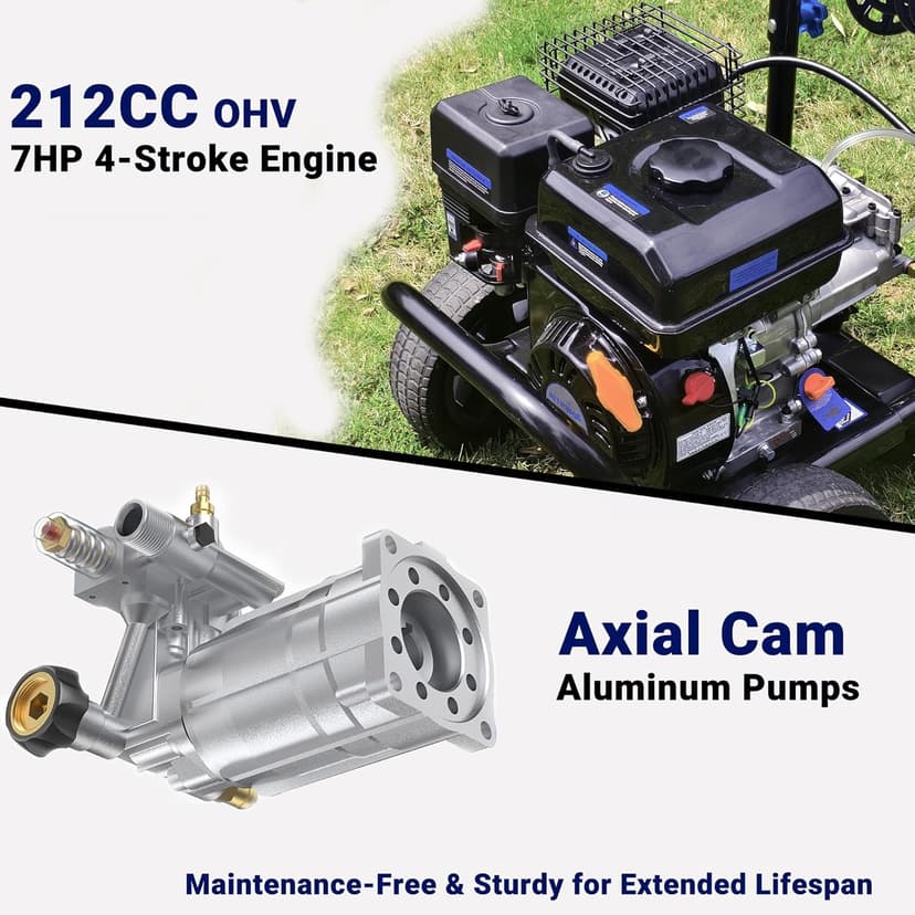 3600PSI Gas Pressure Washer, 2.3GPM Heavy-Duty High Power Washer with 212CC Engine, 5 Quick-Connect Nozzles, 30ft High-Pressure Hose & Hose Reel, Maintenance-Free Aluminum Axial Cam Pump