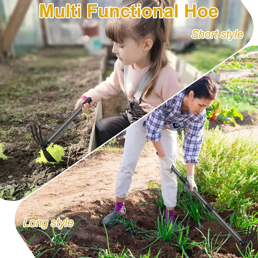 Garden Hoe and Cultivator, Heavy Duty Hand Hoe with Tiller with 31” Long Handle, Cultivator Hoe Garden Tools Durable Cultivator Hoes Rake Fork for Gardening Weeding Planting Loosening Soil
