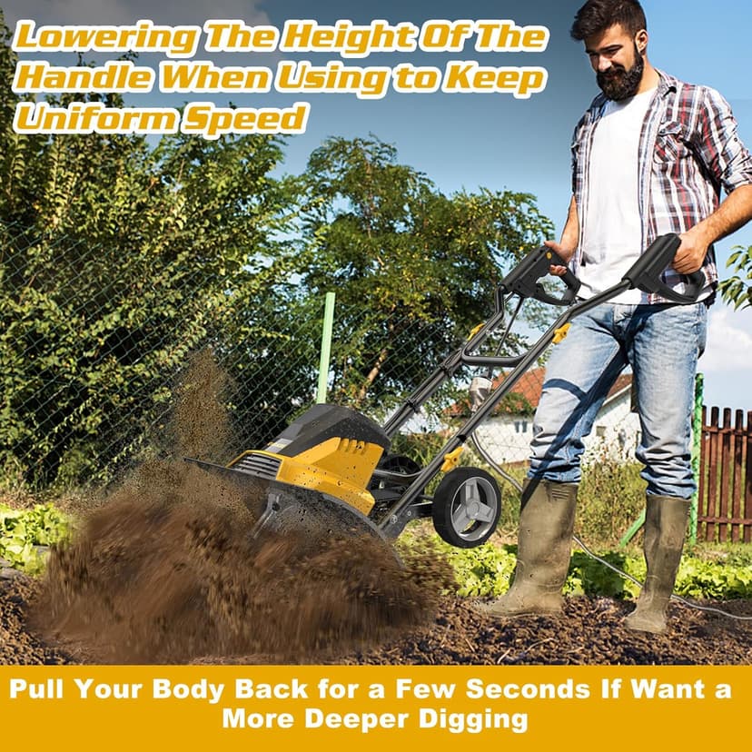 EVEAGE 18-Inch 13.5AMP Rototiller for Garden Corded Electric Tiller Machine 4'' - 8'' Farm Tilling Depth, Foldable Handle 6x4 Tines with Adjustable Wheels