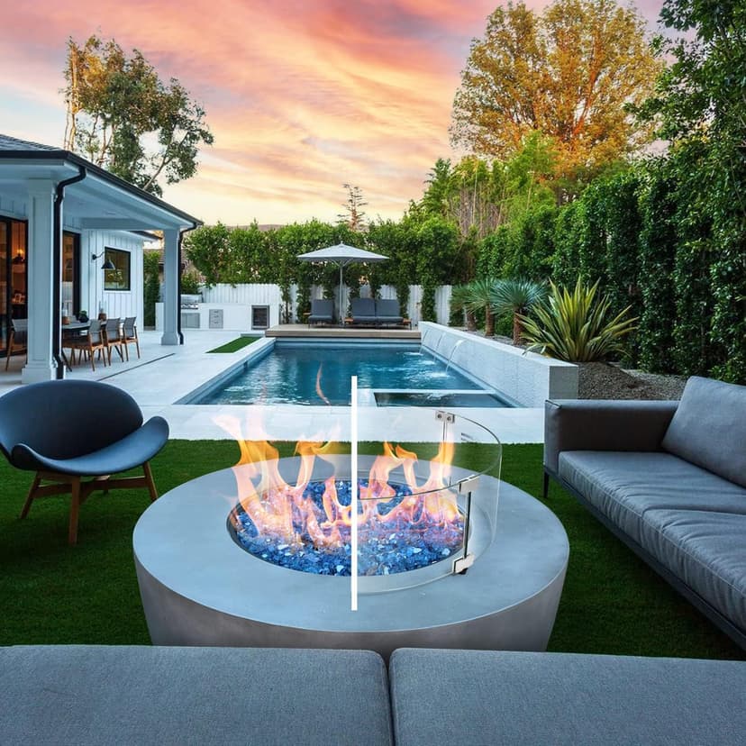 Apromise Fire Pit Wind Guard - 23" x 7" Fire Pit Glass Wind Guard for Round Fire Pit Table | 1/5-Inch Thickness Tempered Glass & Hard Aluminum Corner Brackets