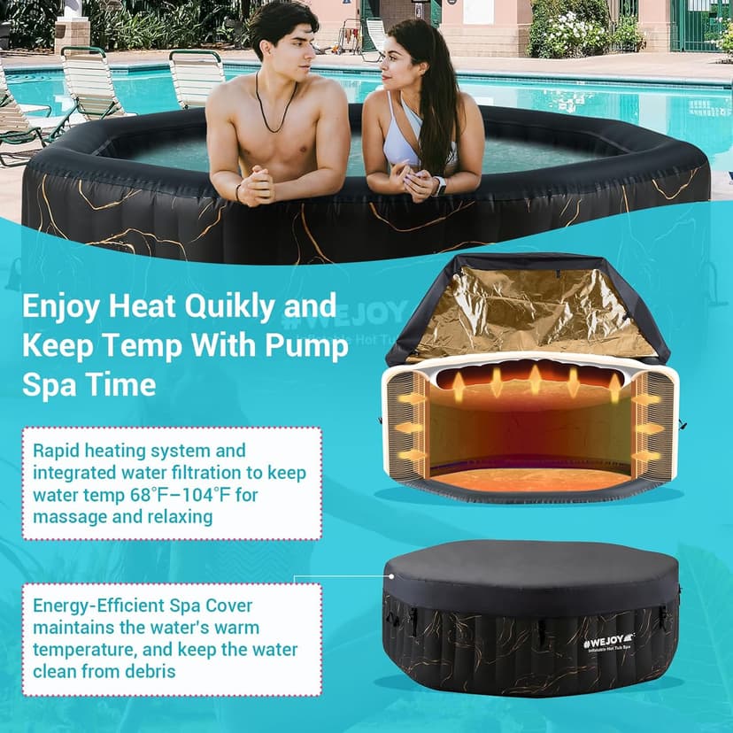 #WEJOY Portable Hot Tub61X61X25 Inch Air Jet Spa 2-4 Person Inflatable Octagon Outdoor Heated Hot Tub Spa with 120 Bubble Jets