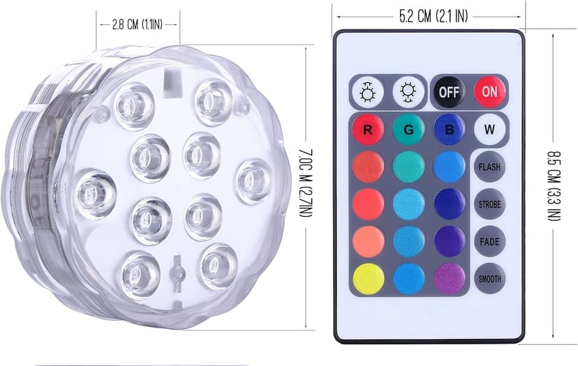 Submersible LED Lights Remote Control Battery Powered, RGB Multi Color Changing Waterproof Light for Pool, Vase Base, Spa, Aquarium, Pond, Hot Tub, Decoration, Party, 2-Pack