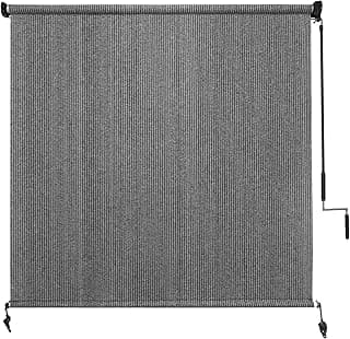 Amagenix Outdoor Roller Shade 8'(W) X 8'(H), Exterior Cordless Patio Shades Roll Up Outdoor Blinds with 90% UV Protection, Two-Section Poles with One-Piece Fabric, Grey
