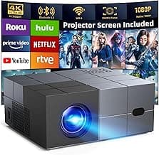 [Electric Focus] Projector with WiFi and Bluetooth, 20000LM Native 1080P Projector with Screen, YOWHICK Portable Movie Smart Projector, Home Projector 4K Supported for Phone/TV Stick /HDMI/USB Grey