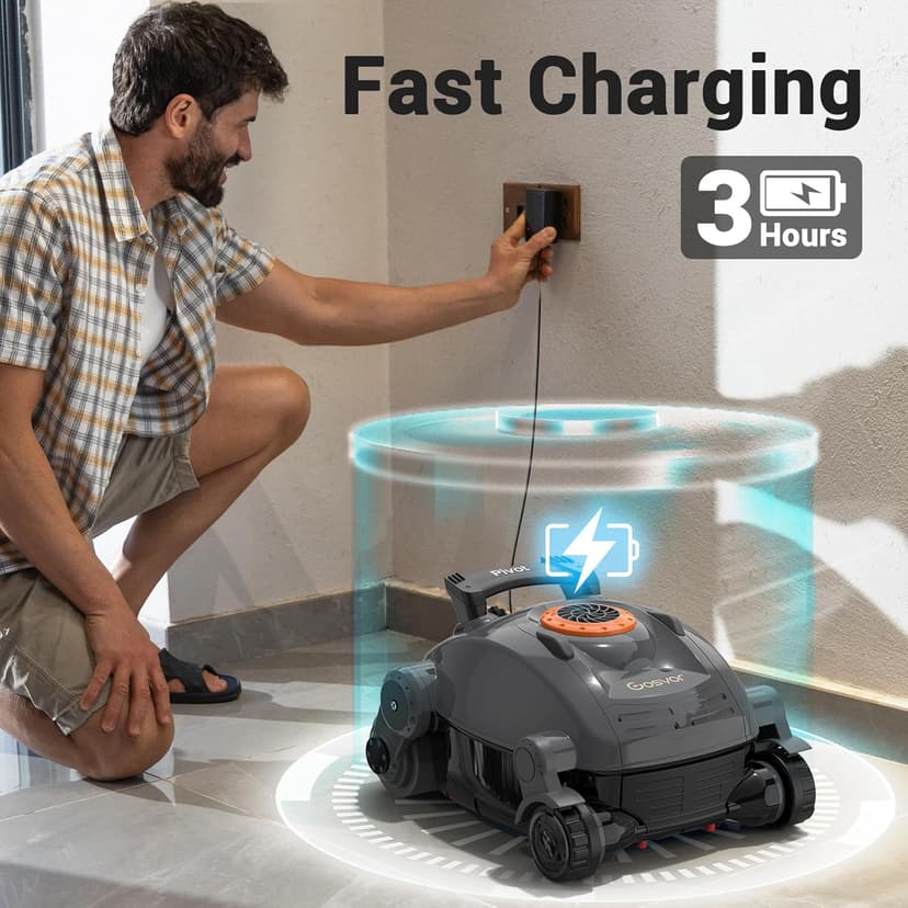 Pivot Cordless Robotic Cleaner,Wall Climbing,Extended Battery Life,Self-Parking,Automatic Pool Vacuum for Inground Pools up to 1,100 Sq.ft,Gray