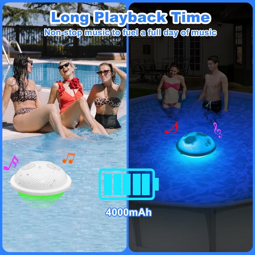 Floating Pool Speakers with Colorful LED Lights, IP68 Waterproof Pool Speakers Bluetooth, 16W Stereo Loud Sound Hot Tub Speaker, TWS Pairing, Hands-Free Portable Bluetooth Pool Speaker for Spa