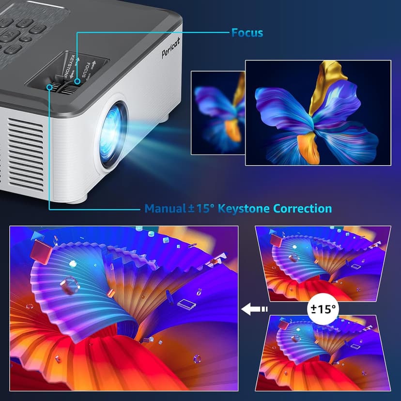5G WIFI Bluetooth Projector with 100" Screen, 15000L Native 1080P Outdoor Projector, Pericat Home Theater Movie Projector,15W HIFI Speaker Video Projector Compatible with TV Stick/Phone/PC/Xbox