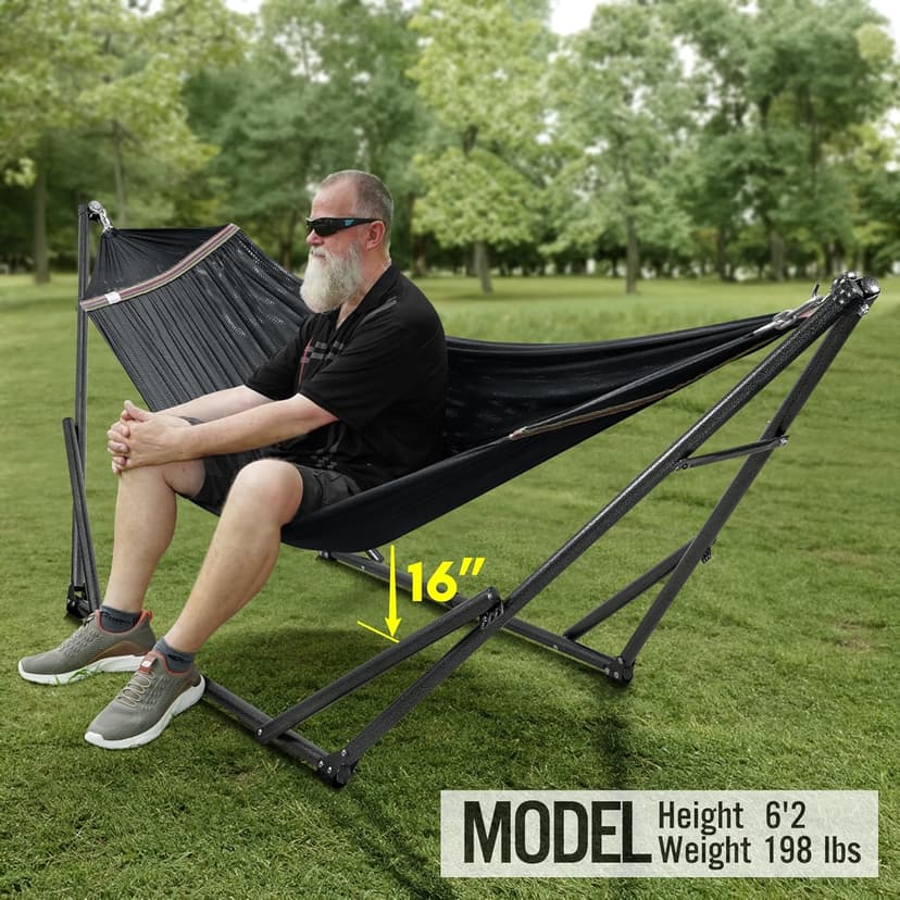 Tranquillo Hammock Stand 600 lbs Capacity, Instant 20s Foldable, 3-Year Warranty Hammock with Stand, 2 Person Camping Revolutionary Portable No Screws, Premium Hammocks, Black