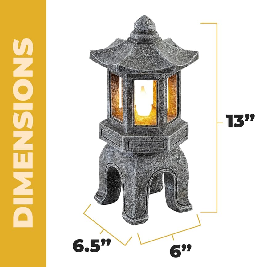 VP Home Solar-Powered Pagoda Garden Statues - Japanese Zen Lantern Outdoor Decor with Flickering LED Light - Durable Polyresin for Yard, Patio, or Garden - 12 x 7 x 6 Inches (Zen Garden Pagoda)