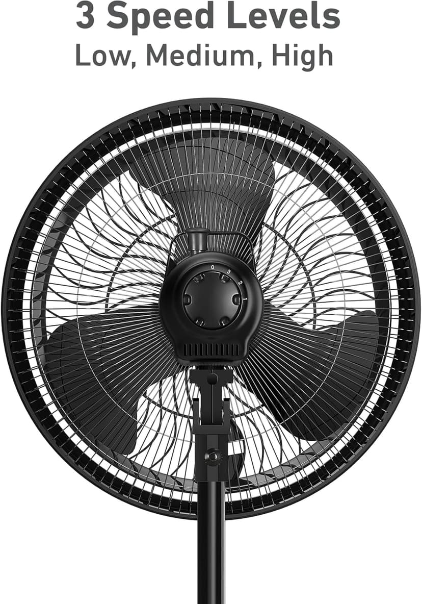 HOLMES 16" Outdoor Misting Stand Fan, Hose Connection, 3 Speeds, 3 Micro-Mist Levels, 80° Oscillation, Adjustable Height, 25° Head Tilt, GFCI Plug, Black