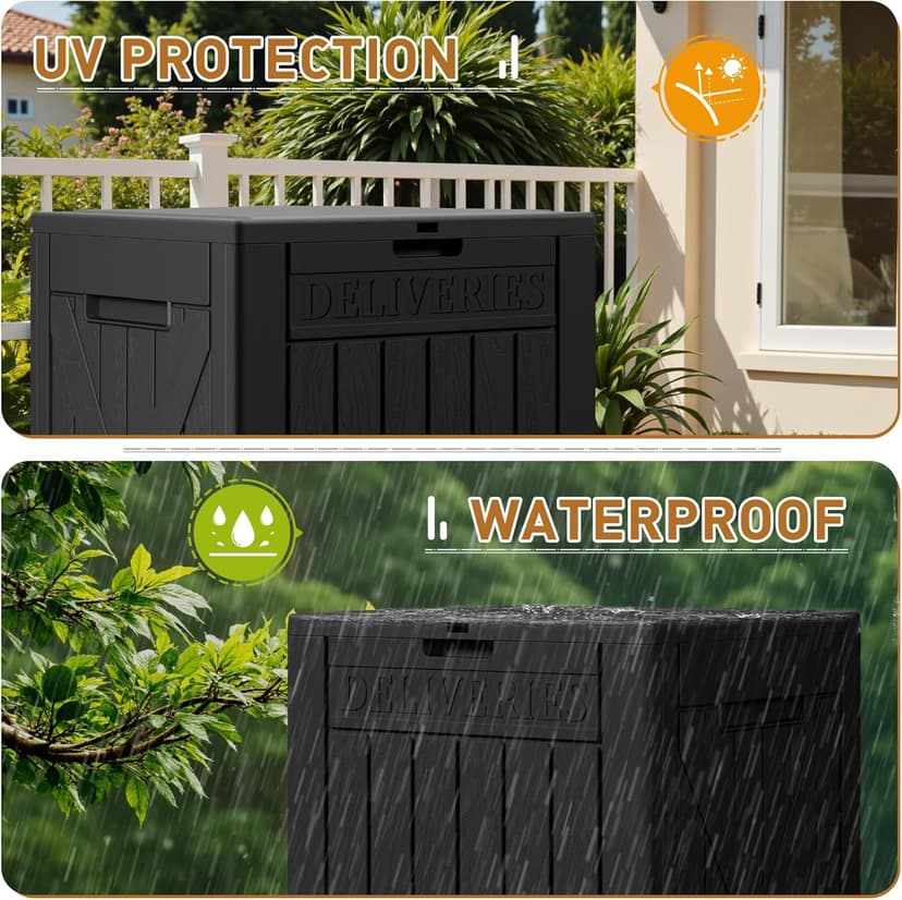 Devoko 48 Gallon Package Delivery Box Outdoor Secure Lockable, Waterproof Deck Box PP Material Storage Container for Porch, Deck (Black, 48 Gallon)