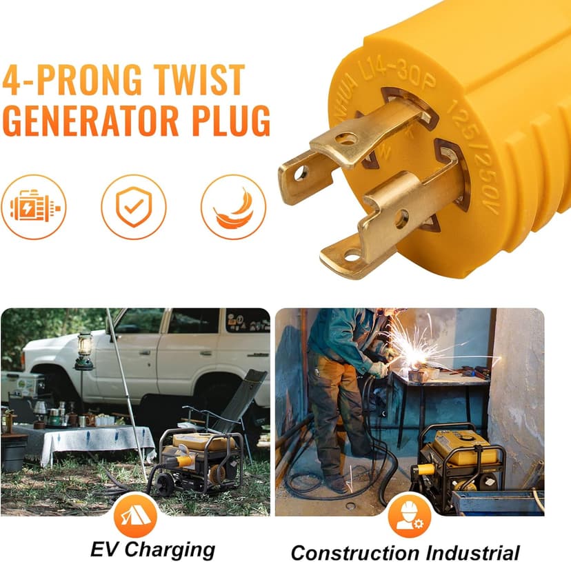 MECMO NEMA L14-30P to 5-15R 5-20R Generator Adapter, 4 Prong Twist Lock Generator L14-30P to 110V 5-15/20R T-Blade, 30 Amp to 15 Amp 20 Amp Household Plug Generator Distribution Adapter 125/250V 7500W