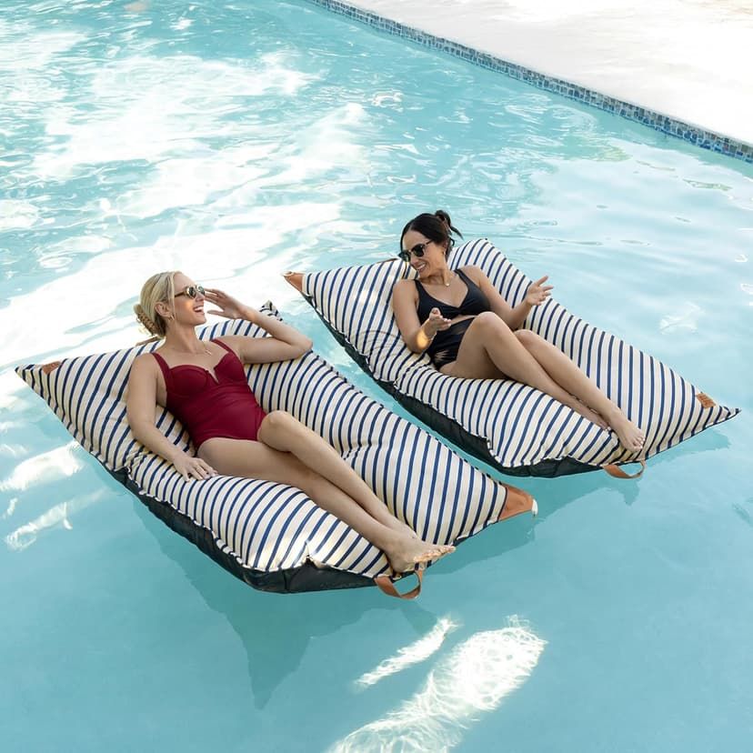 Big Joe Lux Lagoon Lounger Pool Float, Navy and Ivory Cape Stripe, Premier Mesh, Durable UV Protected Polyester Blend, No Inflation Needed