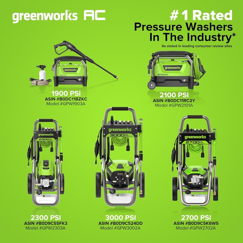 Greenworks 2100 PSI (SGS Certified) 1.2 GPM 13Amp Compact Electric Pressure Washer Telescoping Handle Power Washer for Cars, Driveways, Patios, Patio Furniture & Around Pools