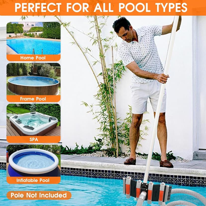 Heavy Duty Pool Vacuum Head with Side Brush & Wheels for Vinyl Liner Professional Weighted Swimming Pool Vac Cleaner Heads for Inground & Above Ground Pool - Orange