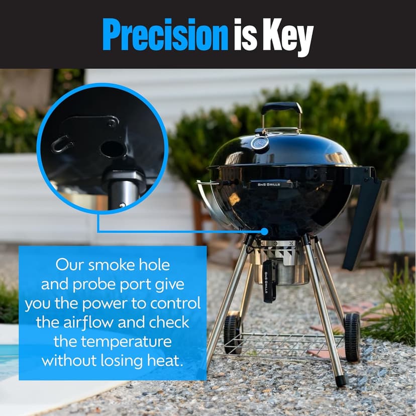 SnS Grills Original Kettle Charcoal Grill with Patented Slow 'N Sear Deluxe Insert and EasySpin Grate for Two-Zone Cooking, Low ‘N Slow Smoking and BBQing - Black 22-Inch