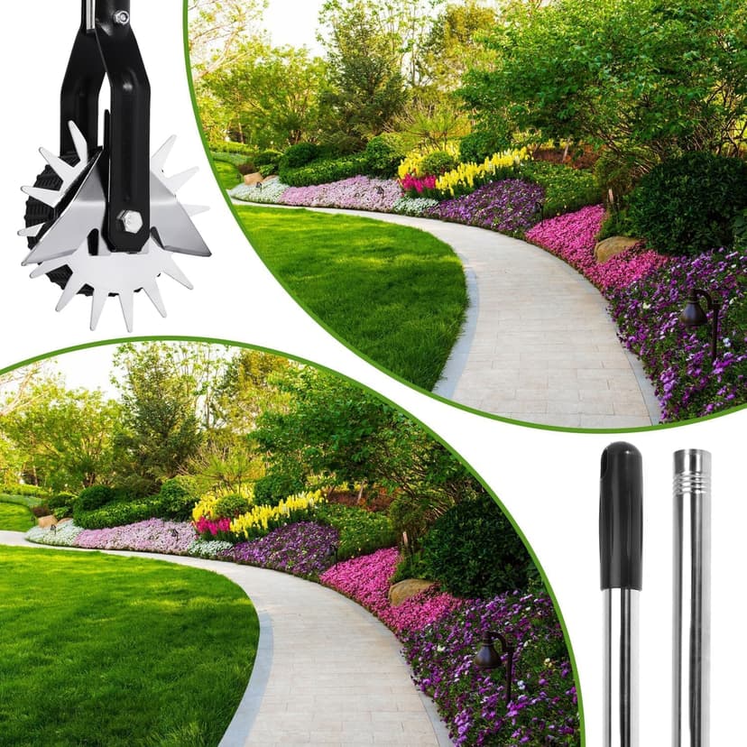 Wheel Rotary Edger Manual Lawn Tool for Sidewalk Edger Rotary Wheel Rotary Wheel Manual Edger Lawn Tool Strong 4 Sections Stainless Steel Handle