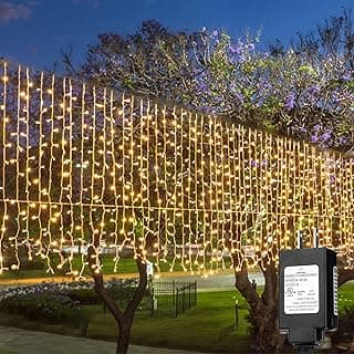 Solhice LED Curtain Lights Outside 40ft x 3ft for Backyard, 600 LED Plug in Hanging Fence String Lights Outdoor Waterproof for Backdrop Backyard Patio Deck Décor, Warm White (Not Connectable)