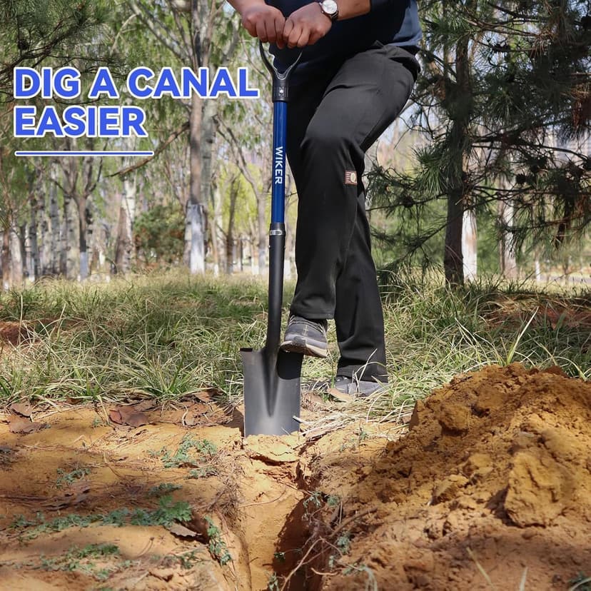 WIKER Spade Shovel,Sharp Shooter Shovel,Shovels for Digging,Planting,Trenching,Gardening,Drain Spade with Fiberglass Handle Heavy Duty,Blue,45 inches