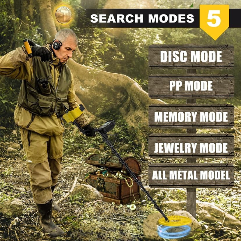 Metal Detector for Adults Waterproof-Professional Higher Accuracy Gold Detector with LCD Display,5 Mode,Advanced DSP Chip 12" Coil(Yellow)