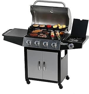 MASTER COOK Gas Grill, BBQ 4-Burner Cabinet Style Grill Propane with Side Burner, Stainless Steel