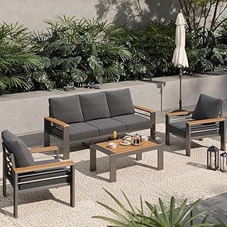Aoxun Aluminum Outdoor Patio Furniture Set, 5 Seats Outdoor Sectional with Coffee Table, Patio Conversation Sets with Upgraded Armrests and Cushions for Backyard, Garden and Poolside