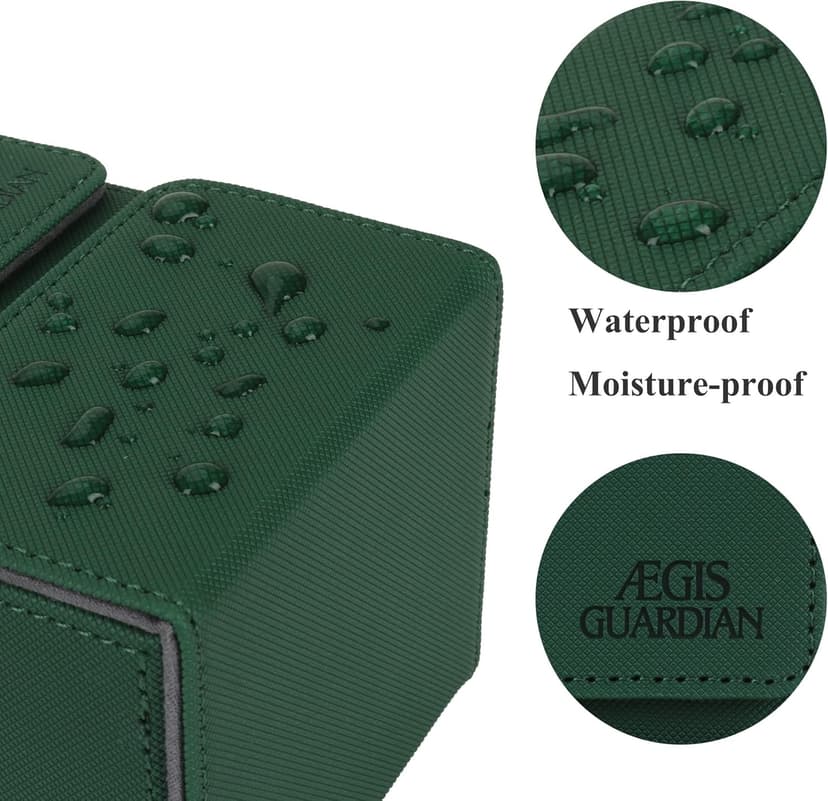 AEGIS GUARDIAN Card Deck Box with Dice Tray for MTG Cards, Commander Deck Box fit 150+ Sleeved Cards, PU Leather Card Storage Box Strong Magnet Deck Game Case for TCG CCG, Green