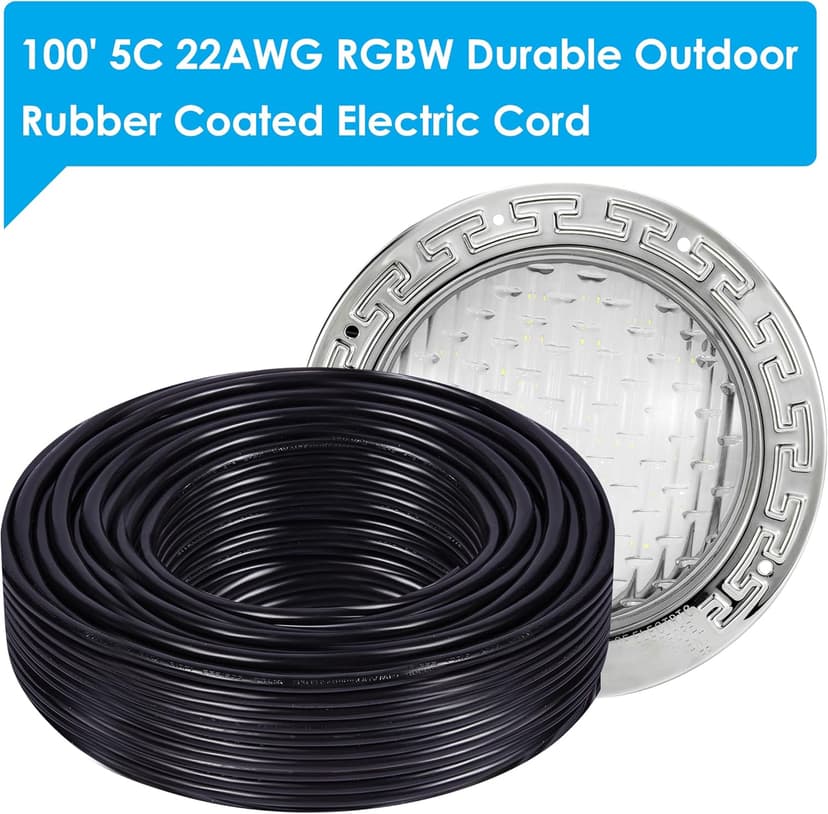HQUA PN01DC 120V AC Remote Control LED RGBW Color Change Inground Pool Light, 10 Inch 50W with 100 Feet Cord, UL Listed Transformer Included, Fit for 10" Large Wet Niches.