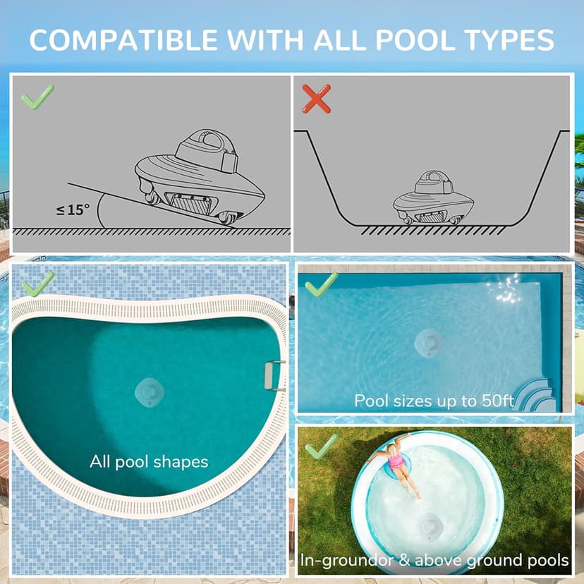 Pool Cleaner - Cordless Robotic Pool Vacuum for Above Ground & In-Ground Swimming Pool Automatic Water Cleaner with Top Handle, Robotic Underwater Cleaner with Filter（White3）