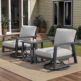 3 Piece Aluminum Outdoor Swivel Rocking Chairs Set, All Weather Swivel Patio Chairs for Porch Deck Balcony Garden (Silver Gray)