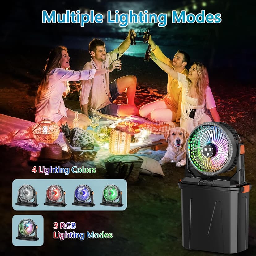 GHORA Portable Misting Fan with 9L Water Tank, 20000mAh Rechargeable Battery Camping Fan, Outdoor Cooling Fans for Patios with Remote & LED, 4 Speeds, 4 Spray Mister Modes, for Home, Outside