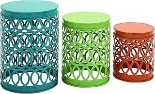 Deco 79 Metal Accent Indoor Outdoor Nesting End Carved Trellis Design, Set of 3 Side Table 22", 18", 15"H, Multi Colored