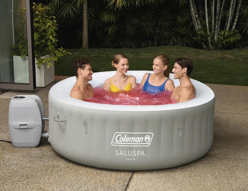 Coleman Tahiti EnergySense AirJet Inflatable Hot Tub Spa (71" x 26") | Portable Hot Tub with 2 Covers (1 Energy-Efficient Thermal Cover and 1 Standard Cover) | Fits Up to 2-4 Persons | Grey