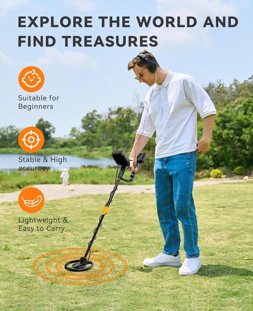 SUNPOW Metal Detector for Adults & Kids, Kids Metal Detector Waterproof for Gold Detecting, Stable Anti-Interference, Higher Accuracy, Bigger LCD Display, 4 Modes, IP68 Search Coil, OT-MD13