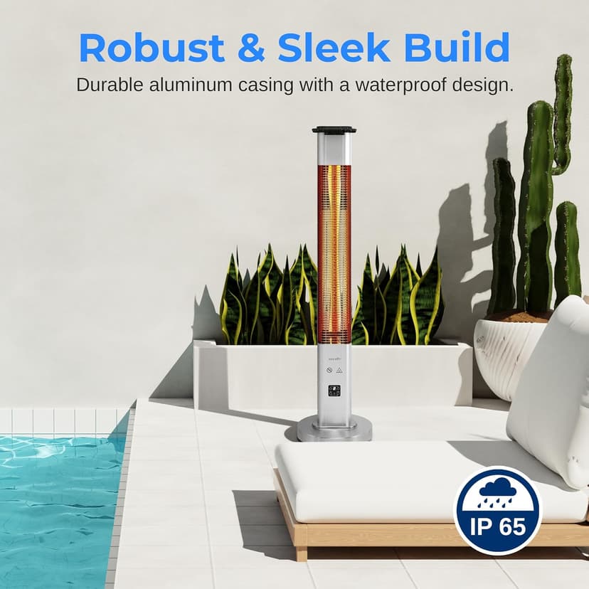 SereneLife Infrared Patio Heater, 1500W Electric Heater with Remote, Quiet Operation, IP65 Approved, Three Heat Levels, Indoor/Outdoor for Patio, Restaurant, Backyard, Garage, Decks