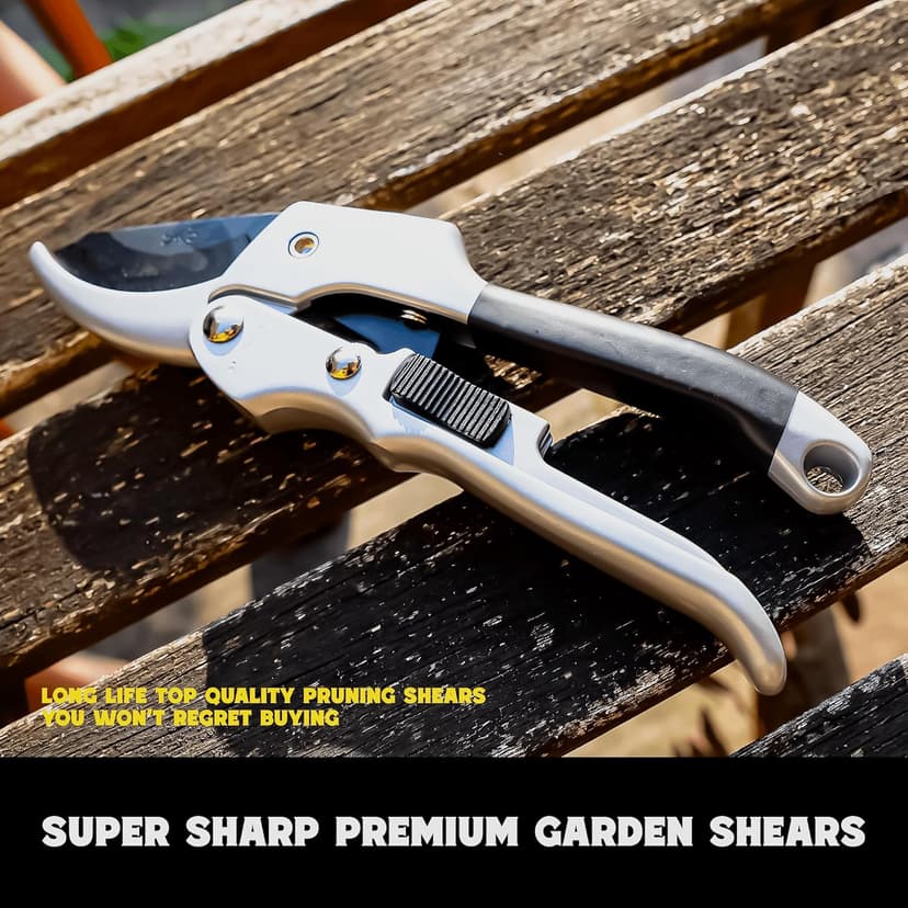 Ratchet Pruning Shears for Gardening Heavy Duty SK5 Japanese Steel Titanium coated Blades 3X Easier Cutting Ideal for Weak Hands & Arthritis. Anvil Pruner, Secateurs, Hedge Shears, Best Garden Gifts