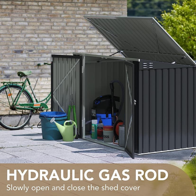 Devoko Outdoor Storage Shed 5.8 x 3.3 FT Metal Trash Shed Waterproof Outside Storage with Lid Chain Hydraulic Gas Rod for Trash Can Weeding Tools
