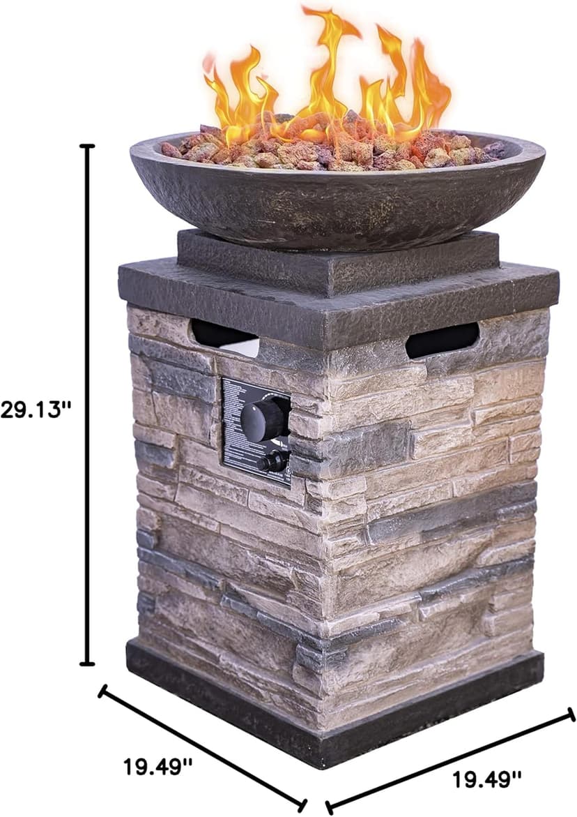 Bond Manufacturing 63172 Newcastle Propane Firebowl Column Realistic Look Firepit Heater Lava Rock 40,000 BTU Outdoor Gas Fire Pit 20 lb, Pack of 1, Natural Stone