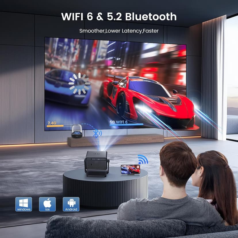 [Electric Focus] Mini Projector with WiFi and Bluetooth,1080P Portable Projector, iSinbox Outdoor Movie Projector for Bedroom/ Phone/ Laptop 200" Screen 15000LM Ceiling Projector Adjustable
