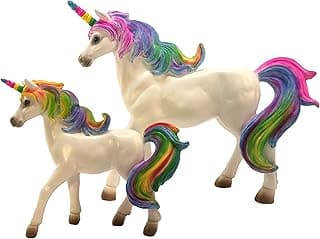 GlitZGlam Rainbow Unicorn Set: Mother Unicorn (Alana) and Daughter Unicorn (Penelope) Miniatures Unicorn Figurines for Your Fairy Garden