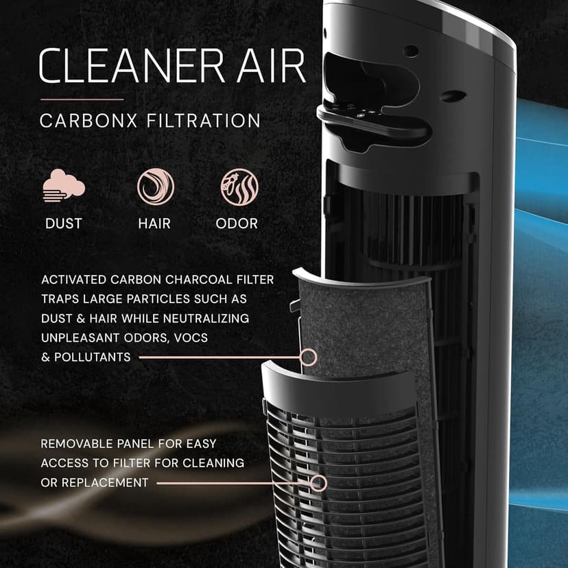 LASKO Ascend 36" Tower Fans for Home, 29 ft/s Airflow, Quiet 29dB on Low, 90° Oscillation, 12 Hour Timer, Air Filter for Hair & Dust, Remote, Black, OST100