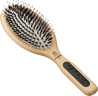 KENT PF01 Large Cushion Detangler Brush, Boar Bristle and Non-Scratch Nylon Mix Hairbrush for Straightening Smoothing. Oval Wood Paddle Detangling Hair Brush for Medium to Long Hair, Made in England