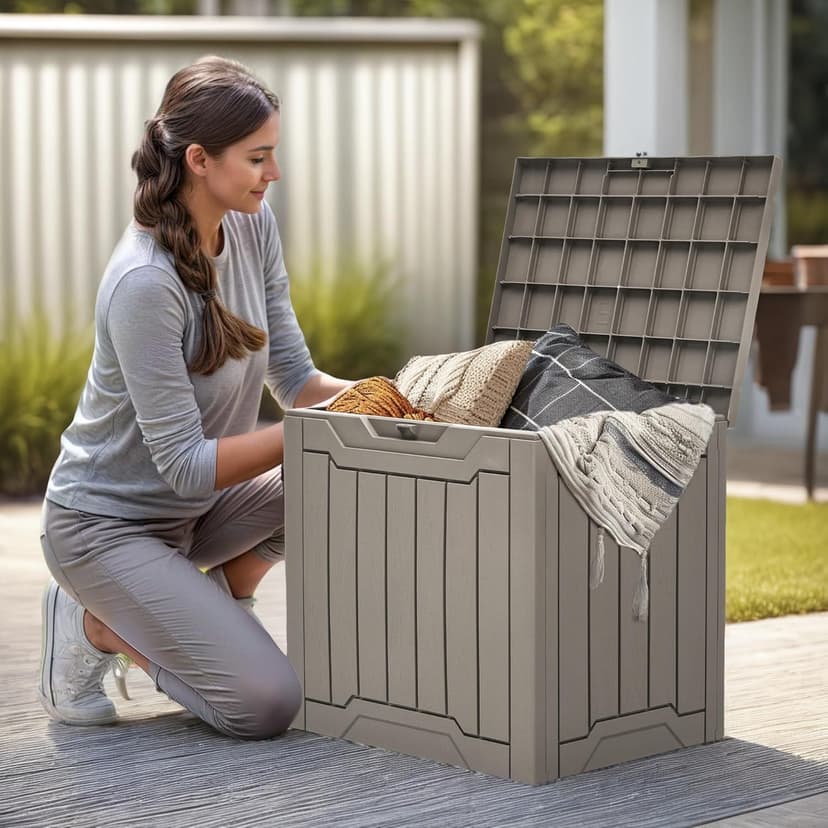 YITAHOME Outdoor Resin Storage Box 31 Gal, Water-resistant Patio Deck Box Outdoor Storage Box for Pillows, Garden Equipment, Securely Lockable, Light Brown