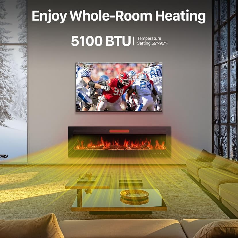 Sweetcrispy 60" Electric Fireplace Wall Mounted or Recessed Insert, 1500W/750W Freestanding Fireplaces Heater with Remote Control,13 Adjustable Flame Color, 12H Timer, Touch Screen