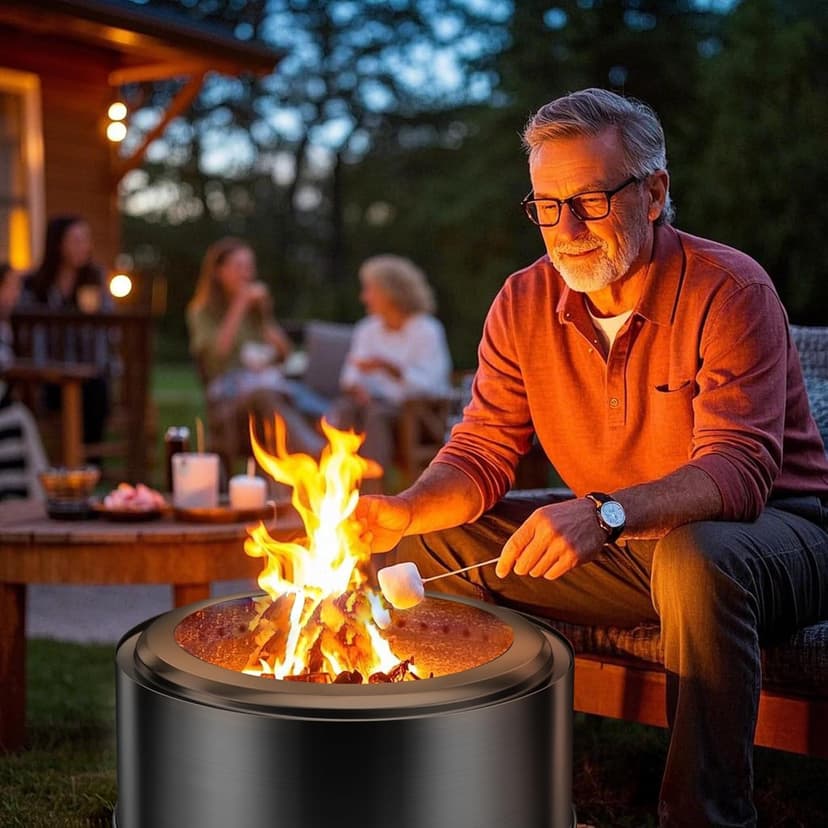 Edostory Smokeless Fire Pit, 20 Inch Portable Outdoor Wood Burning Firepit with Removable Ash Pan - Perfect for Camping and Backyard Gatherings, Ideal for 4-6 People, 304 Stainless Steel