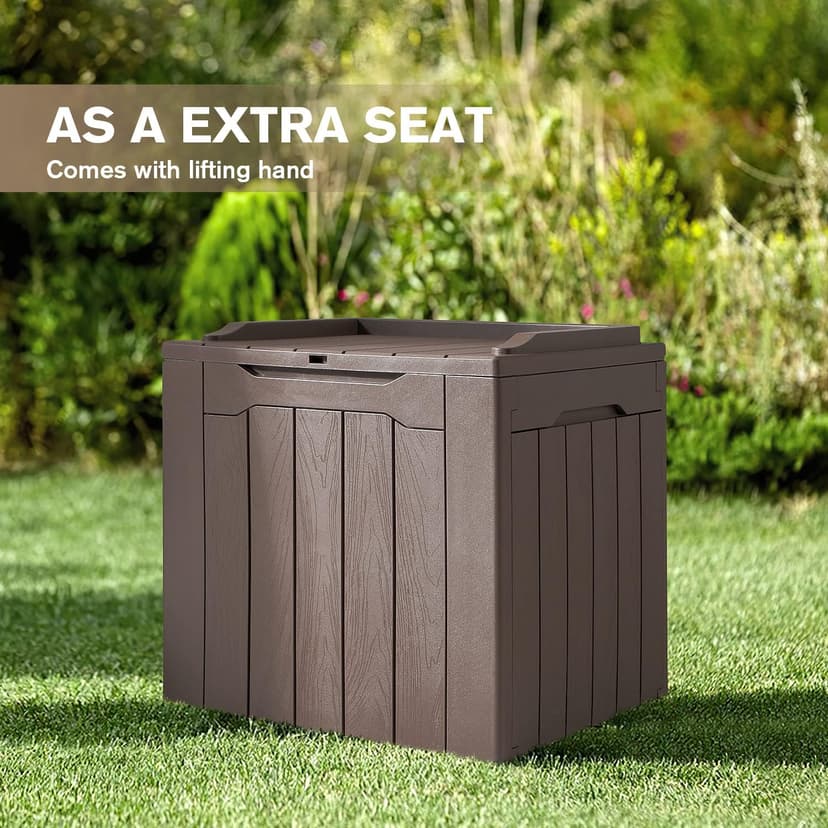JUMMICO 31 Gallon Resin Deck Box Waterproof Indoor Outdoor Storage Boxes for Patio Furniture Cushions and Garden Tools (Brown)